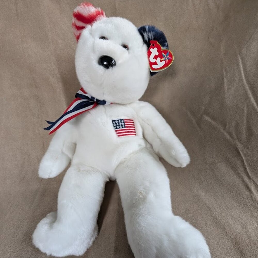 Ty Beanie Buddy America White 9-11 Red Cross Collectible Fundraiser Bear